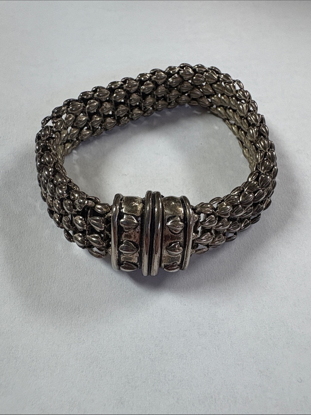Silver-Tone magnetic Braided Chain Bracelet with Decorative Clasp